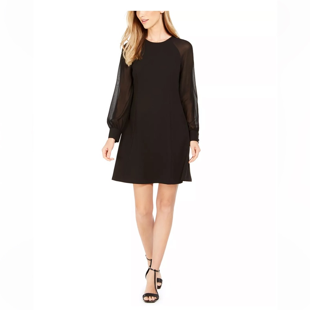 Calvin Klein Illusion Long Sleeve Scuba Crepe A-line Dress